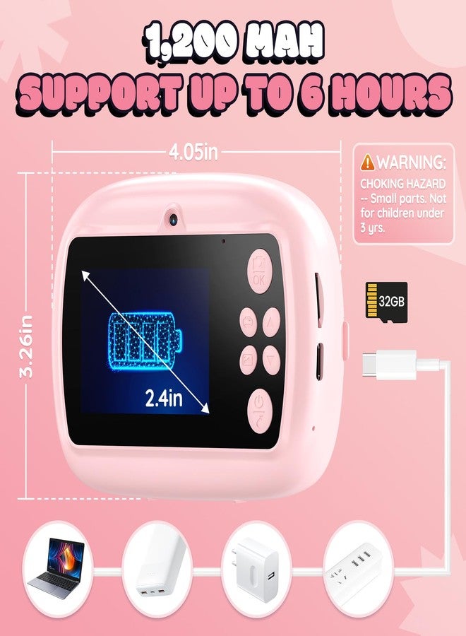 YOZISS Kids Camera Instant Print, Digital Camera for Kids, Christmas Birthday Gift for Boys Girls 3-12 with Silicone Cover, Selfie Cam No-Ink Instant Print with SD Card & 3 Rolls Paper (Pink) - Image 5